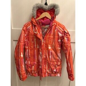 Girls Spyder Orange Print Snowboard Ski Hooded Winter Warm Jacket Coat Size 18